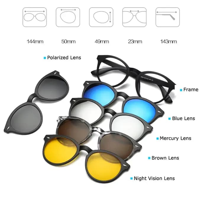 Monture de lunettes de mode hommes femmes avec 5 pièces pince sur lunettes de soleil lunettes magnét