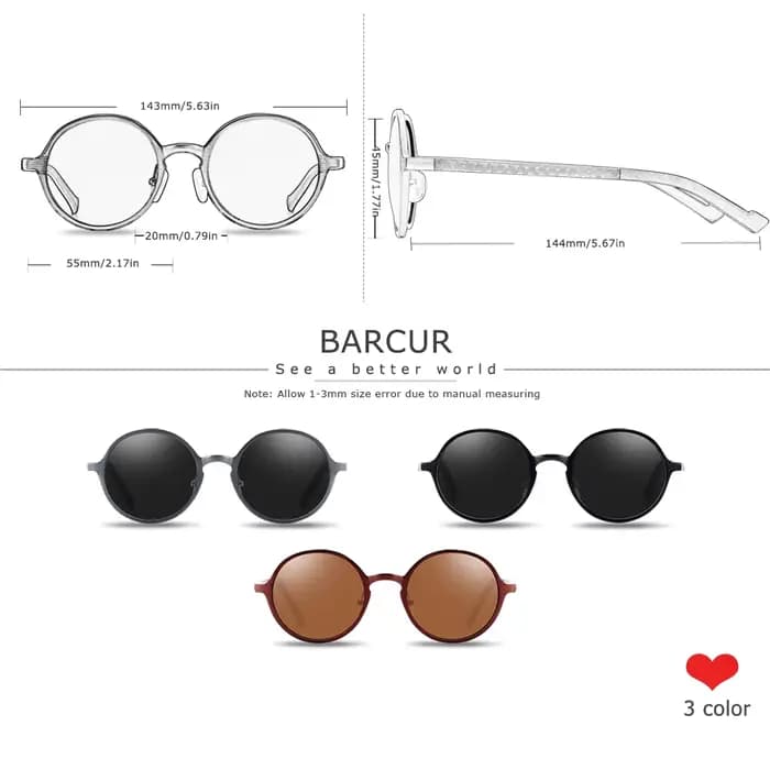BARCUR-Lunettes de soleil rondes ultra-légères pour hommes et femmes, accessoire rétro vintage, UV40