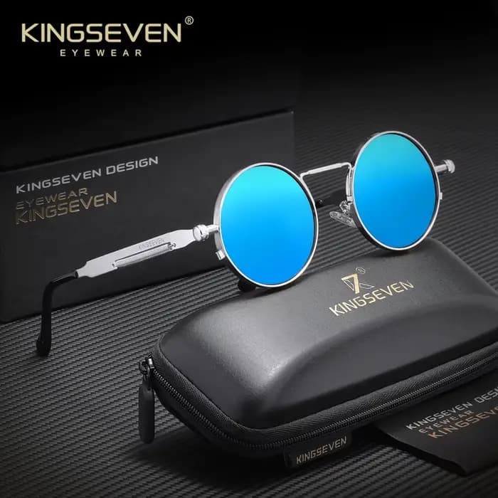 KINGSEVEN Lunettes de soleil rondes gothiques steampunk pour hommes et femmes, accessoire de style r