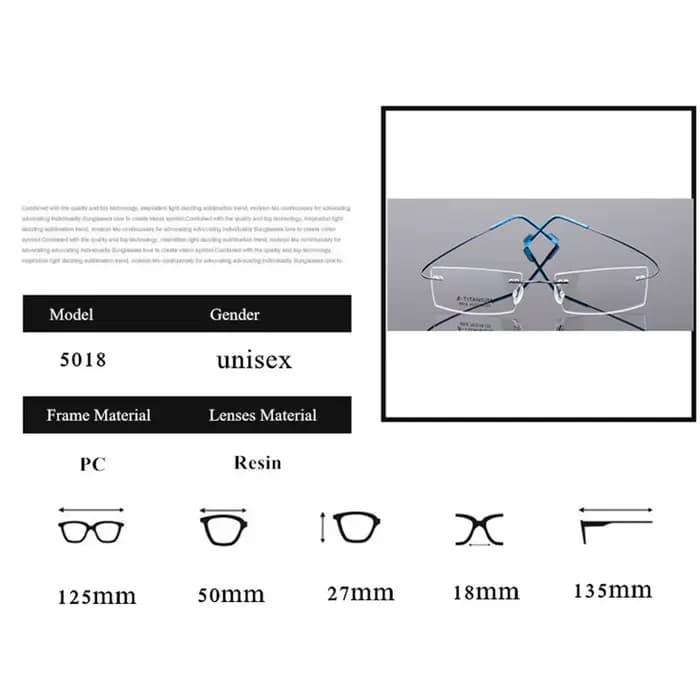 Lunettes légères sans bords en titane à petite monture, 5018, Prescription de lunettes-0.5 -1 -1.5 -