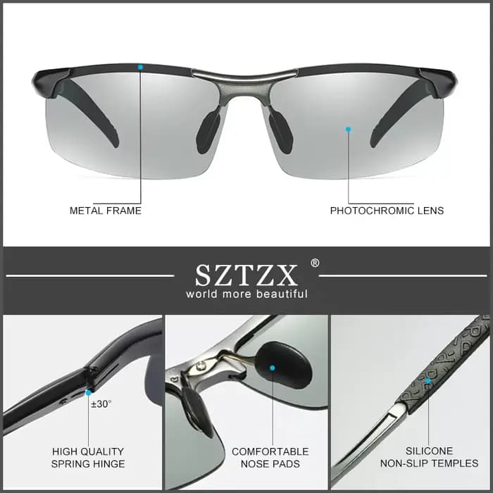 SZTZX-Lunettes de soleil photochromiques sans bords pour homme, polarisées, anti-UV, pour la conduit