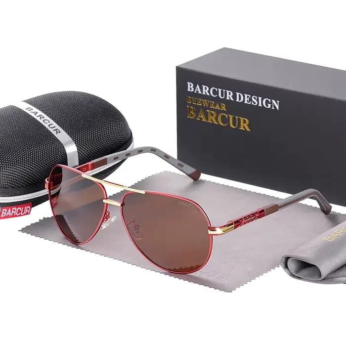 BARCUR Vintage lunettes de soleil en aluminium hommes revêtement polarisé lunettes de soleil classiq