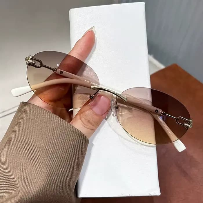 Lunettes de soleil vintage sans monture, petites et rondes, pour femmes, nouvelle mode, en alliage é