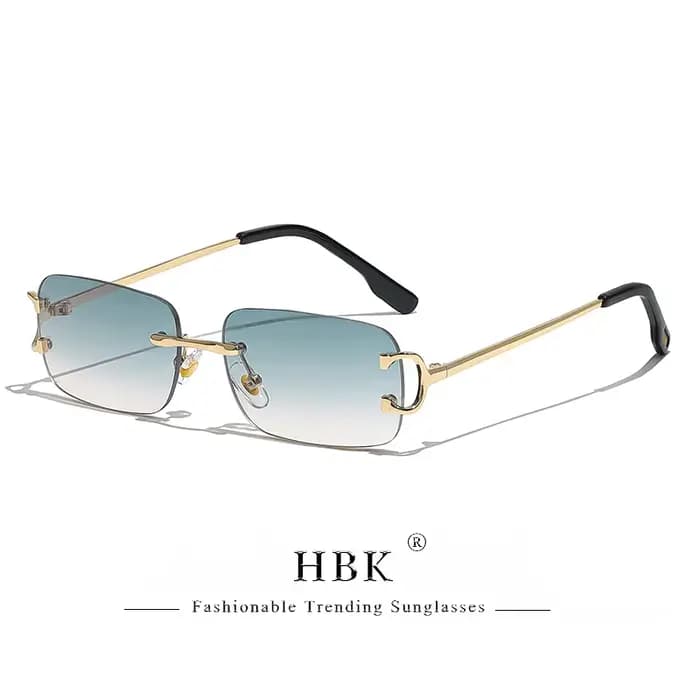 HBK rétro lunettes de soleil sans monture pour femmes hommes petit carré cadre doré marque Design th