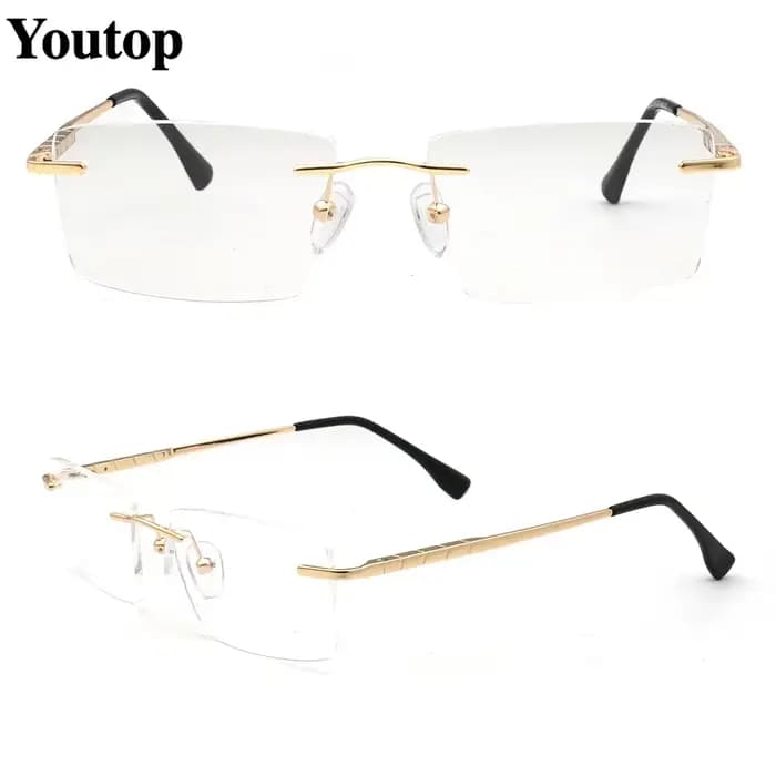 Montures de lunettes rectangulaires sans monture pour hommes, lunettes optiques carrées en métal d'a