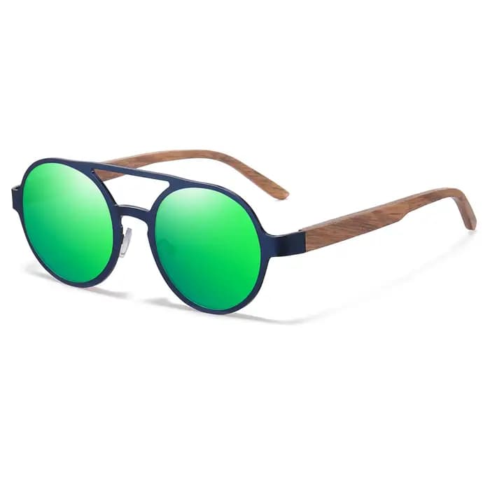 GM-Lunettes de soleil classiques en bois et bambou, monture ronde en métal noir, lunettes polarisant