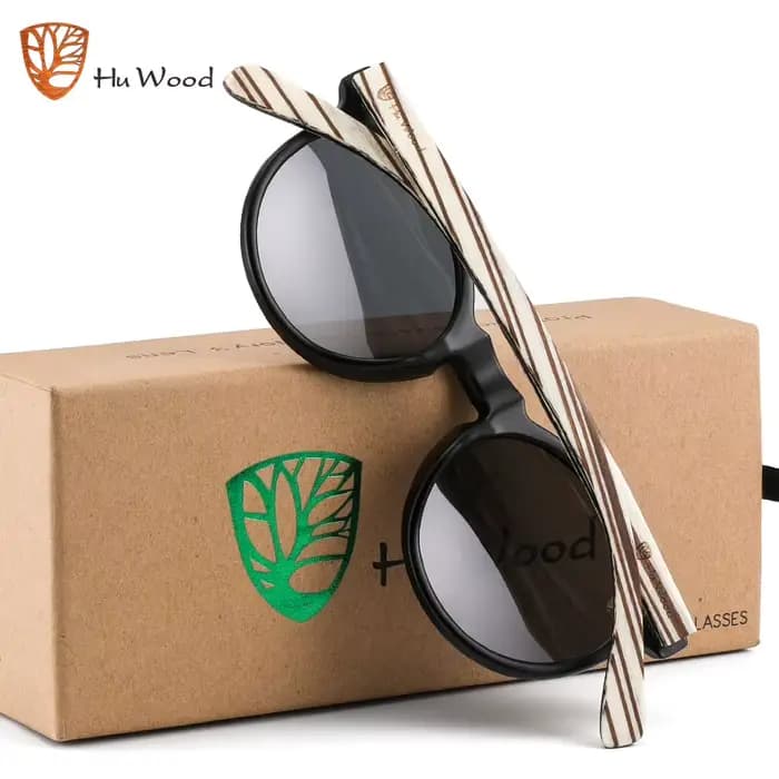 Hu bois lunettes de soleil rondes pour hommes polarisées rose Uv400 lentille lunettes de soleil femm
