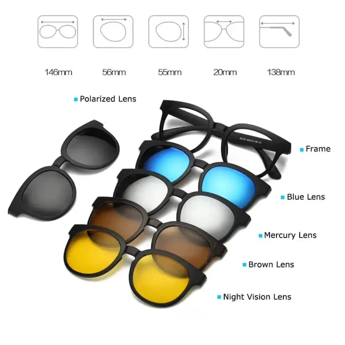 Monture de lunettes de mode hommes femmes avec 5 pièces pince sur lunettes de soleil lunettes magnét