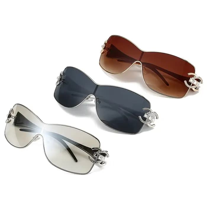 Lunettes de soleil de luxe surdimensionnées en diamant, une pièce, Punk, Vintage, pour femmes et hom