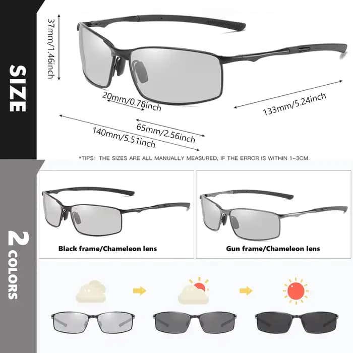 Cooldarer-Lunettes de soleil polarisées photochromiques pour hommes et femmes, classiques, carrées,