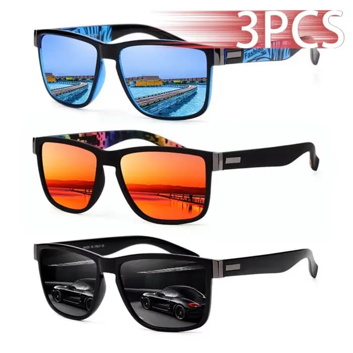 Lunettes de soleil carrées classiques UV400 pour hommes et femmes, 3 pièces, pour la conduite, la pê