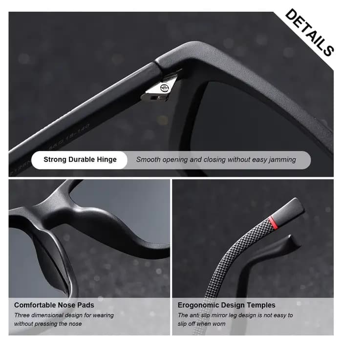 BARCUR Simple hommes lunettes de soleil Unique confort porter PC cadre carré UV400 parasol lunettes
