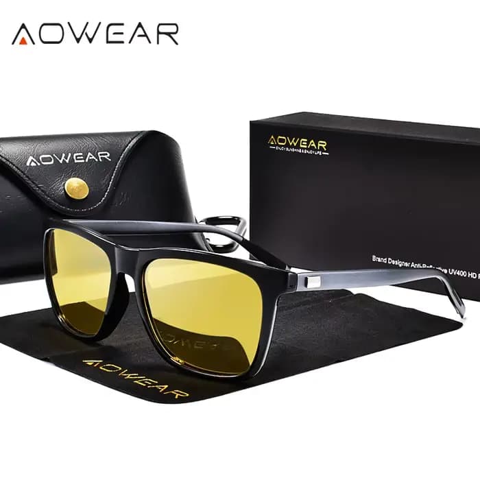 AOWEAR HD lunettes de Vision nocturne polarisées pour femmes carré jaune lunettes de conduite de nui