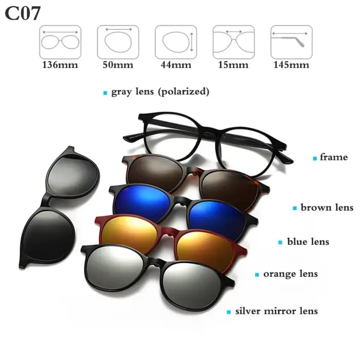 Monture de lunettes optiques de mode hommes femmes avec 5 clips sur lunettes de soleil lunettes magn