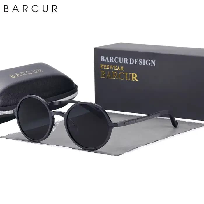 BARCUR-Lunettes de soleil rondes noires pour hommes et femmes, lunettes de soleil, lunettes de marqu