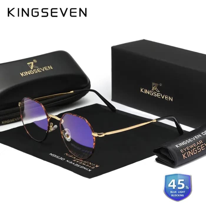KINGSEVEN-Lunettes Rondes Anti-Lumière Bleue pour Homme et Femme, Verres en Alliage Transparent, Ver