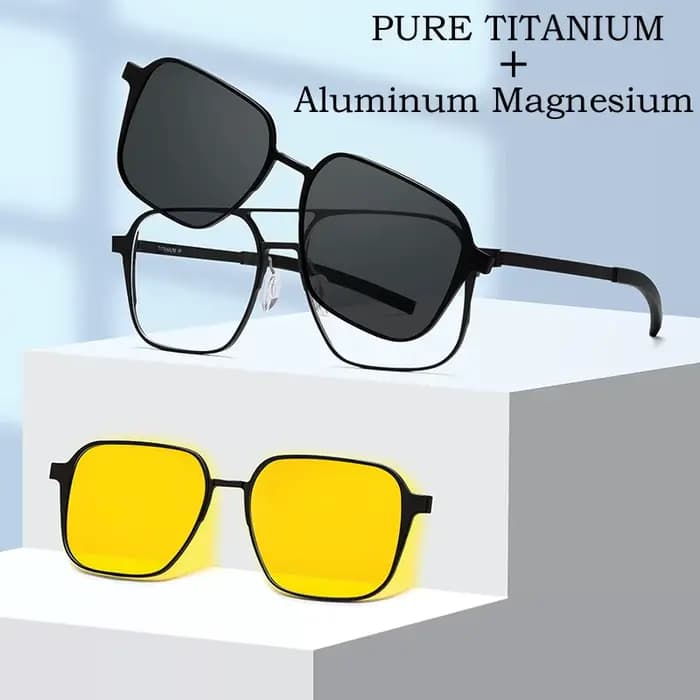 YIMARUILI pilote polarisé pince magnétique sur lunettes pur titane Double faisceau optique Prescript