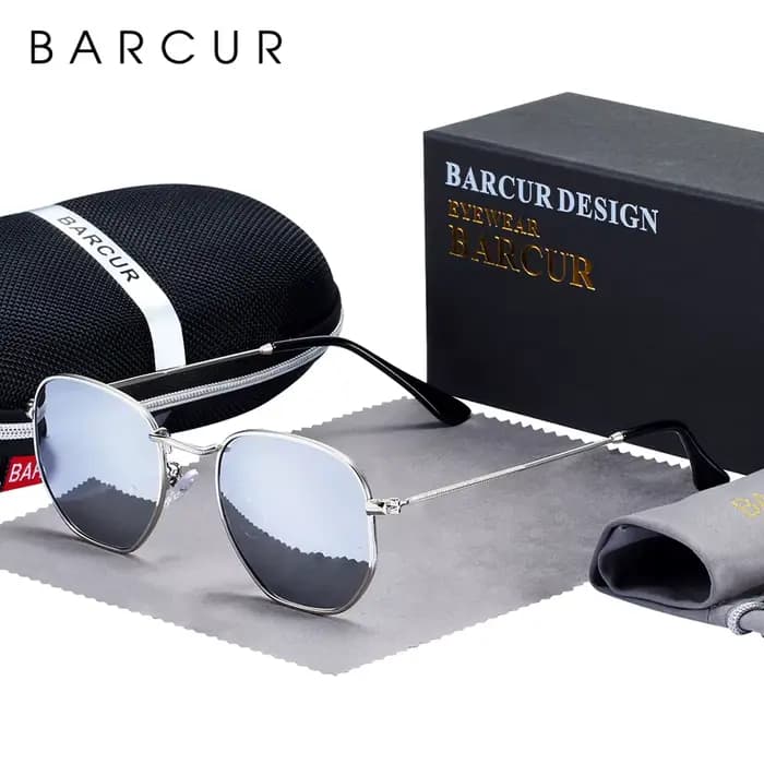 BARCUR classique rétro lunettes De soleil réfléchissantes homme hexagone lunettes De soleil cadre mé