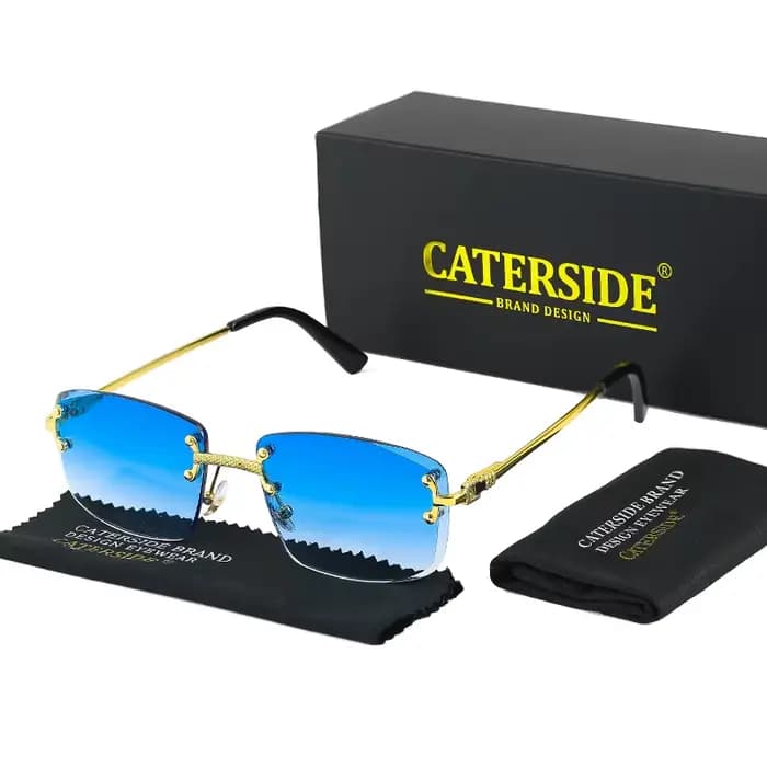 CATERSIDE-Lunettes de soleil carrées sans monture pour hommes et femmes, rétro, UV400, petit nickel