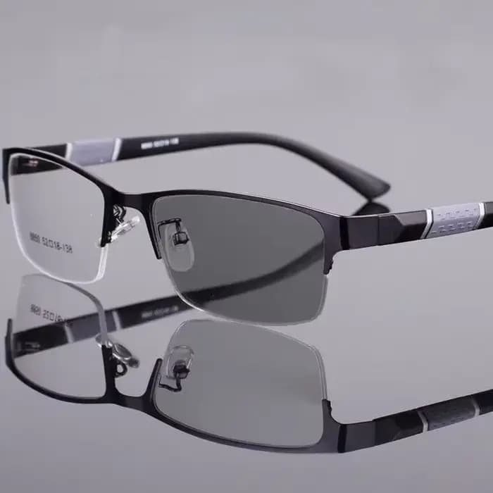 Lunettes de myopie photochromiques pour hommes, demi-monture d'affaires vintage, lunettes de vue moi