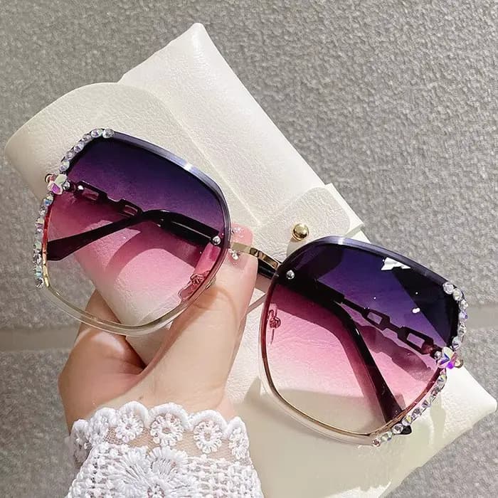 Strass Décor Sans Monture Mode Lunettes De Soleil Pour Femmes Hommes Casual Gradient Lunettes Pour L