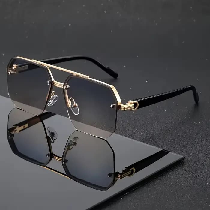 Lunettes de mode tendance pour hommes à double pont et monture carrée, demi-monture en métal, lunett