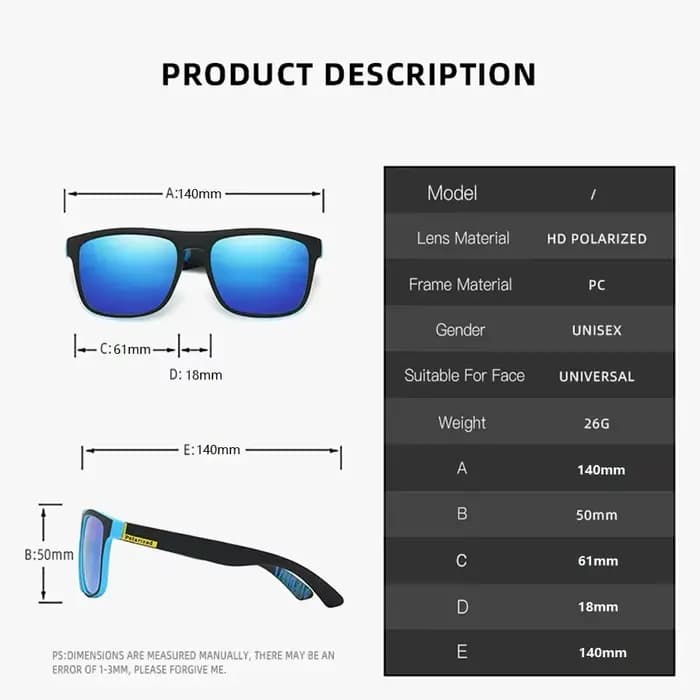 Lunettes de soleil carrées polarisées pour hommes et femmes, lunettes de soleil classiques, lunettes