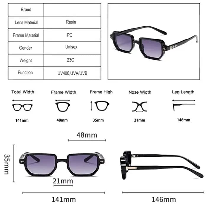 Lunettes de soleil rectangulaires pour hommes et femmes, lunettes de soleil pour documents de bonbon