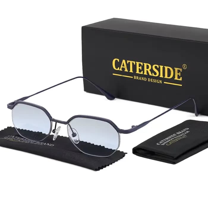 Caterside Nouvelles Lunettes de Soleil Rétro à Monture Fine pour Hommes, Verres Polygonaux, Lunettes