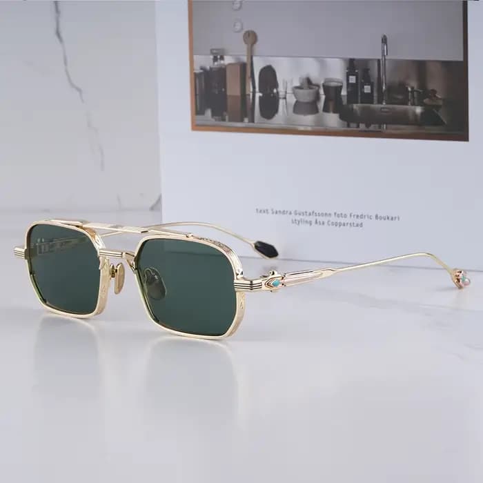 DEAVER Lunettes de soleil pilote double pont dorées de luxe léger pour homme, édition limitée artisa