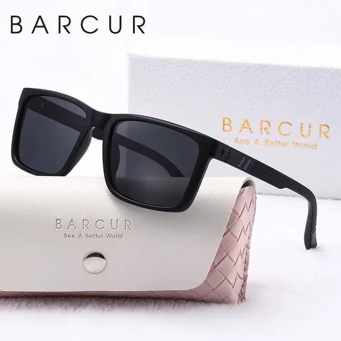 BARCUR Simple hommes lunettes de soleil Unique confort porter PC cadre carré UV400 parasol lunettes