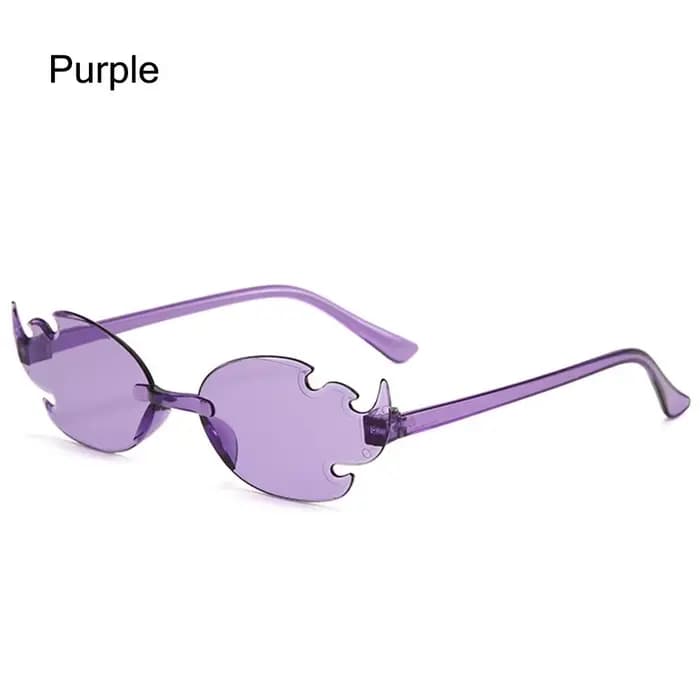 Lunettes de soleil tendance sans bords en forme de flamme, colorées, pour fête Cosplay, pour femmes
