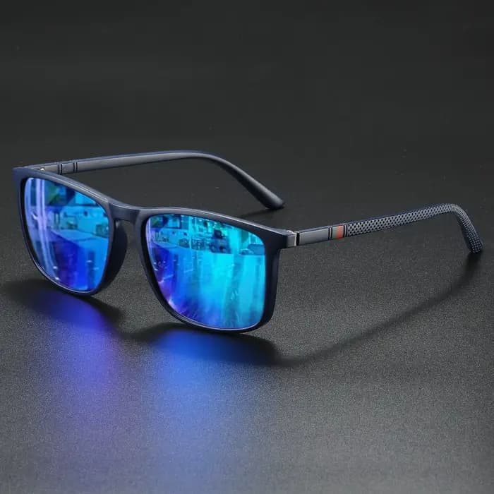 Lunettes de soleil carrées classiques à la mode – Monture légère avec branches à rayures rouges/vert