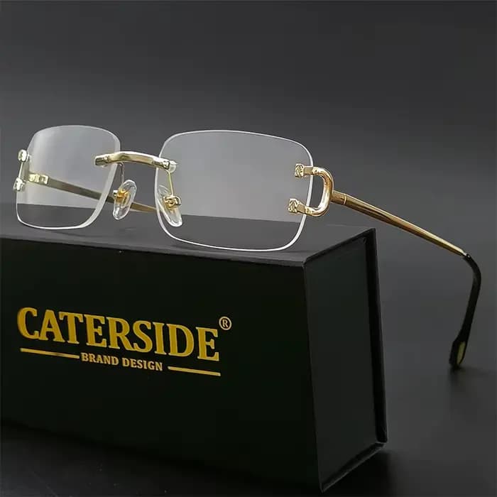 CATERSIDE bleu rectangulaire lunettes de soleil hommes sans monture en métal mode carré lunettes de