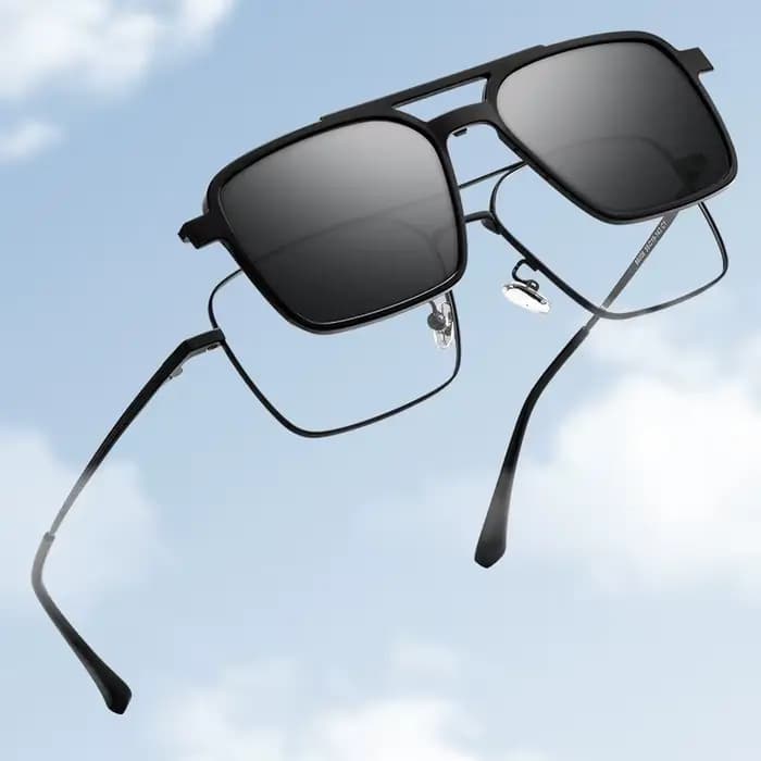Hommes classique polarisé pince sur lunettes de soleil pilote Double faisceau en alliage de titane l