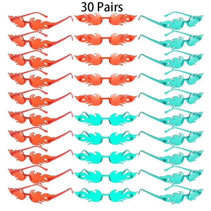 30 paires de lunettes de soleil sans monture en forme de flamme, couleur bonbon, décor de vacances à