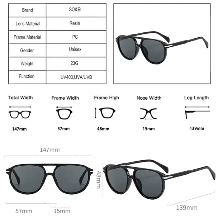 SO & EI rétro Double ponts pilote hommes Rivets lunettes de soleil marque de mode concepteur femmes
