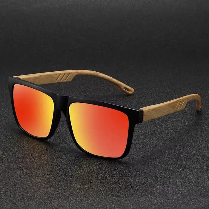 Lunettes de soleil carrées décontractées, Grain de bois, charnières à ressort, Protection UV400, uni
