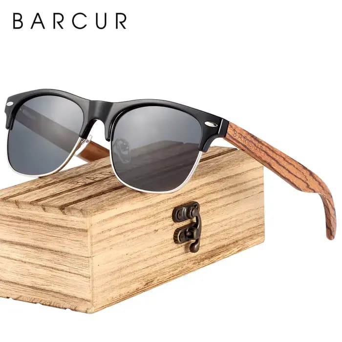 BARCUR – lunettes de soleil polarisées noires en ébène, zèbre, en bois naturel, pour hommes, pour co