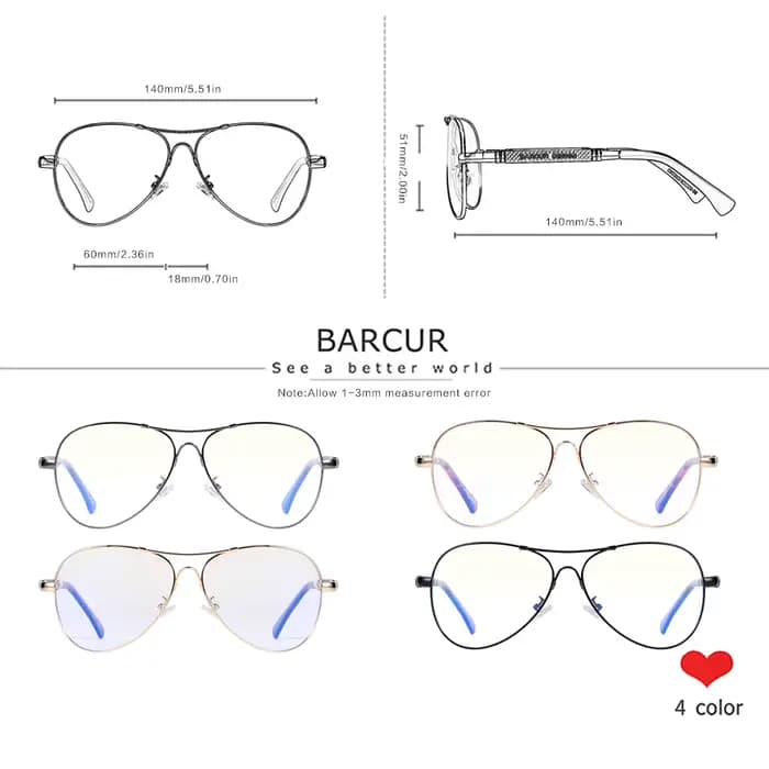 BARCUR Anti lumière bleue bloquant les lunettes ordinateur verre mémoire optique oeil UV blocage jeu