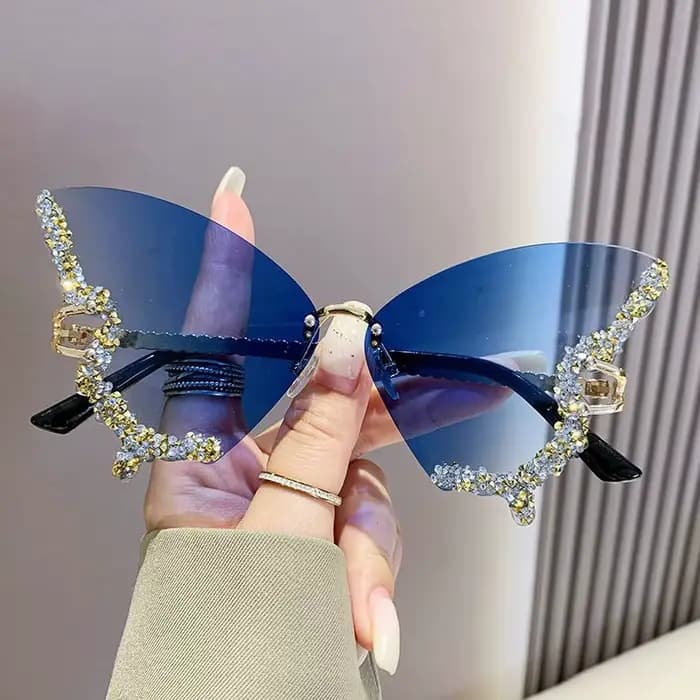 Lunettes de soleil papillon diamant pour femmes, nouvelle mode, vintage, sans monture, avec boîte