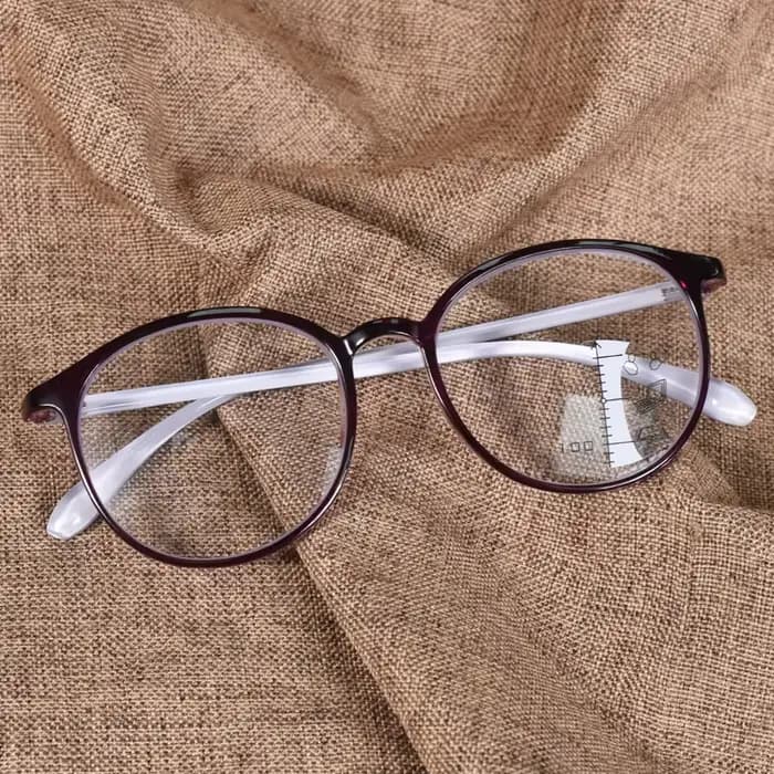 Lunettes de lecture multifocales progressives à monture ronde violette, anti-lumière bleue, pour fem
