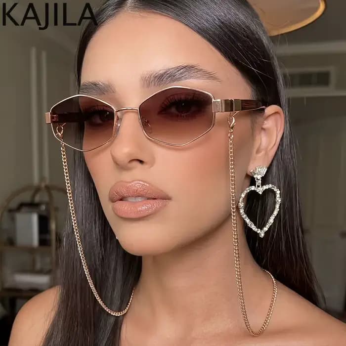 Lunettes De soleil hexagonales à petite monture pour femmes, Sexy, avec chaîne, marque De luxe De st