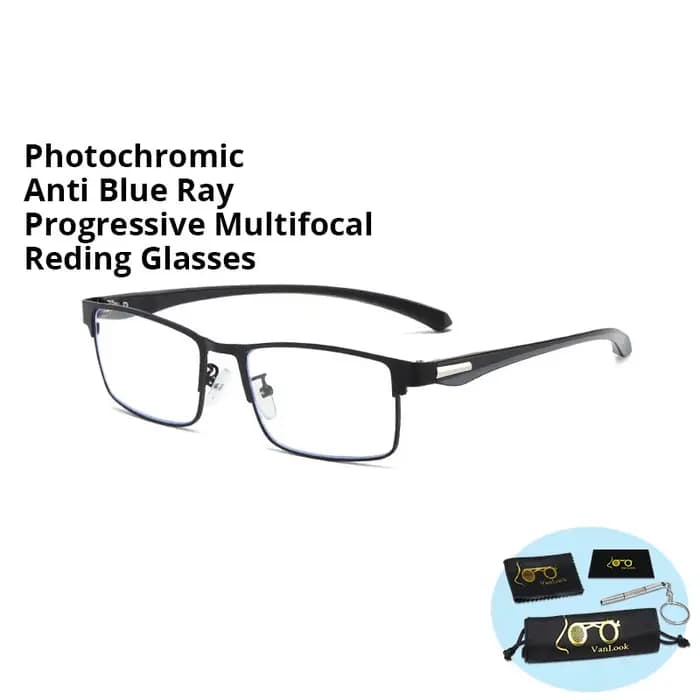 Lunettes de lecture photochromiques multifocales progressives pour hommes, anti-lumière bleue, presb