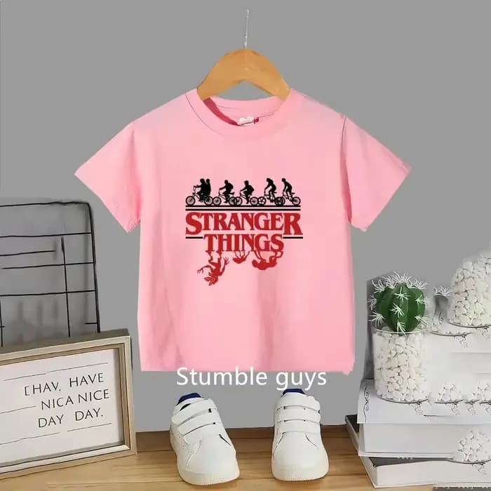 T-shirt d'été pour enfants, motif dessin animé mignon, imprimé Stranger Things, vêtements pour garço