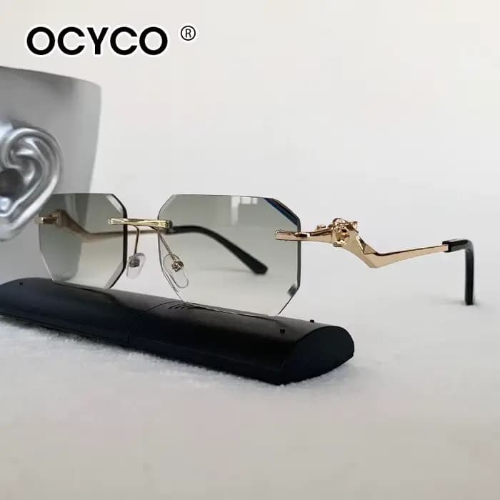 Lunettes de soleil rectangulaires sans bords pour hommes, marque de luxe, carrées classiques, Vintag