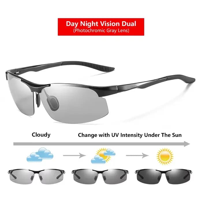 Lunettes de soleil polarisées sans bords pour homme, verres de jour, pour Vision nocturne, photochro