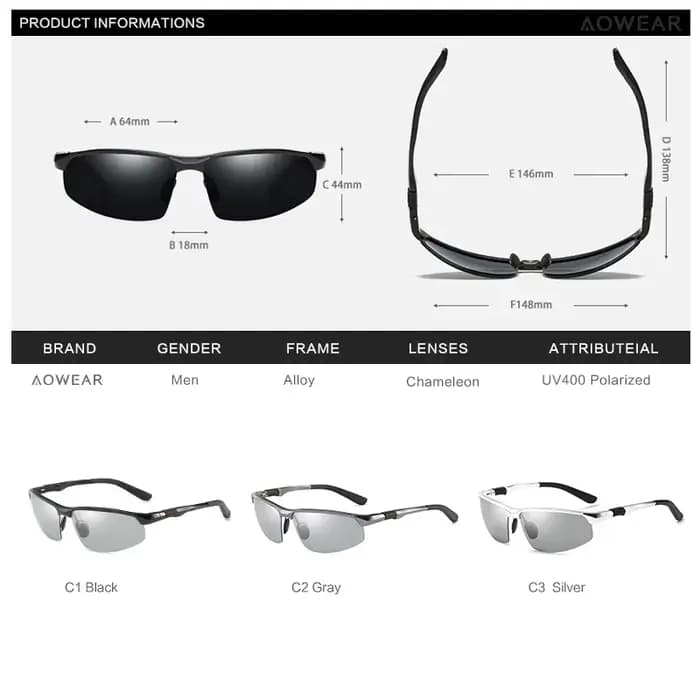 AOWEAR lunettes de soleil photochromiques hommes polarisées jour nuit conduite lunettes de haute qua