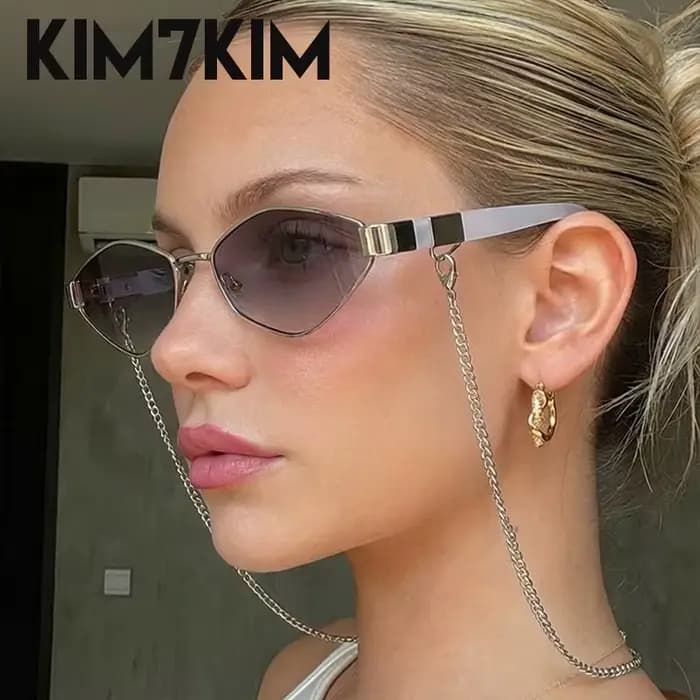 Petit Cadre Hexagonale lunettes de Soleil Femmes Avec Chaîne 2026 De Luxe Marque Vintage Punk Polygo