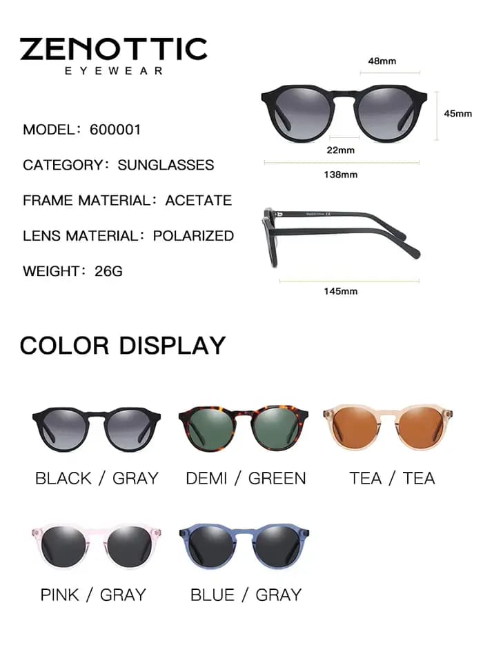 ZENOTTIC-Lunettes de soleil polarisées en acétate pour hommes et femmes, lunettes de soleil rétro po
